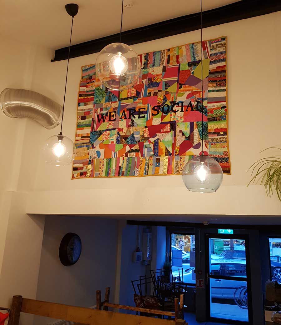 Abstract painting inside social media cafe