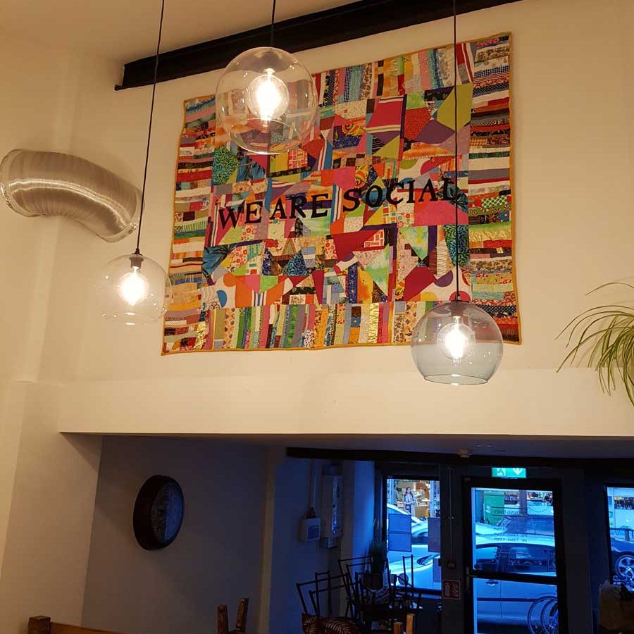 Abstract painting inside social media cafe