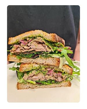 Delicious close-up of sandwich from Social Fabric Cafe's lunch menu