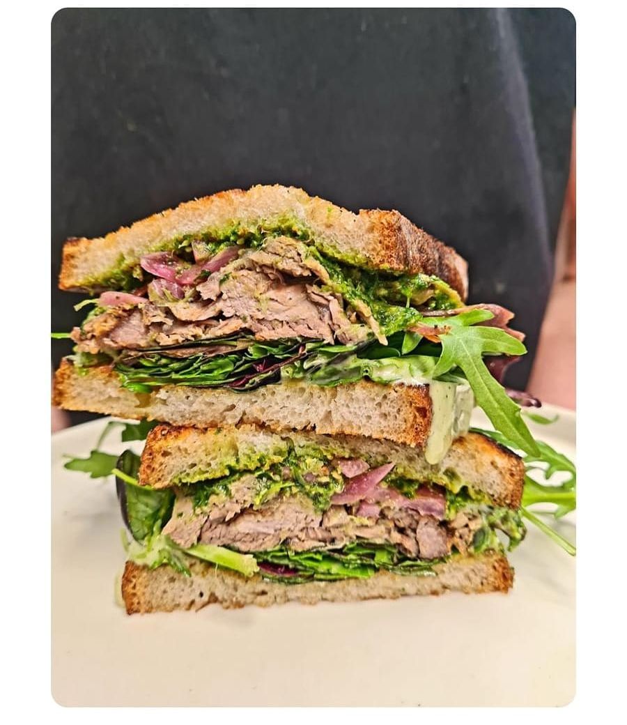 Delicious close-up of sandwich from Social Fabric Cafe's lunch menu